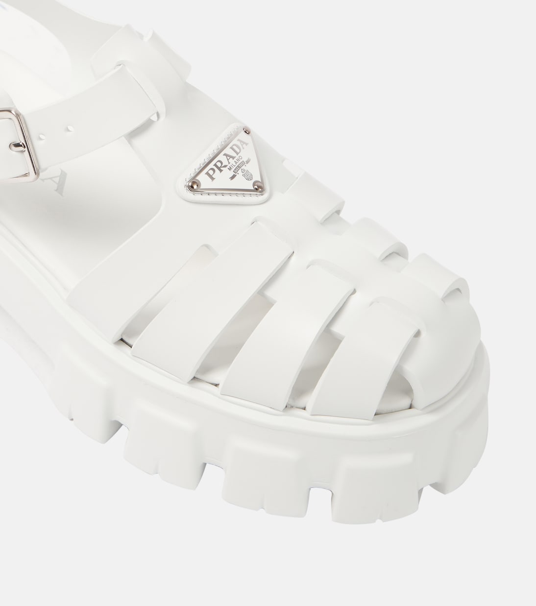 Monolith logo platform sandals in white Prada Mytheresa