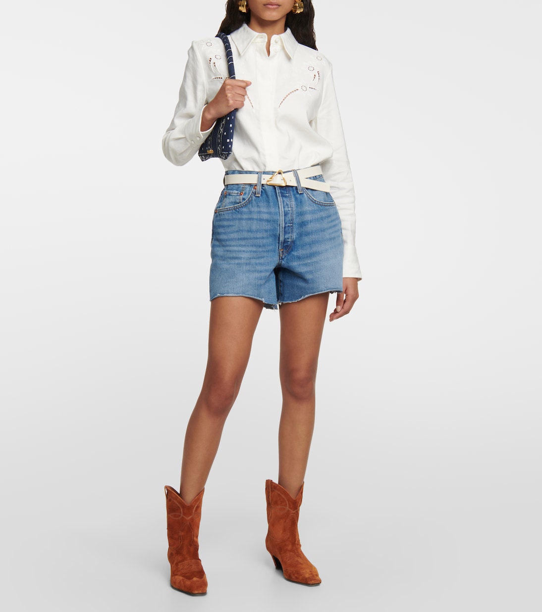 90s Low Slung denim shorts in blue Re Done Mytheresa