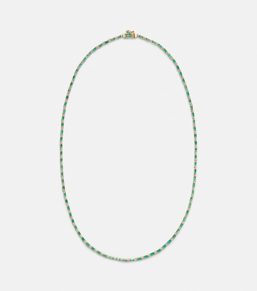 Collana in oro 18kt stile tennis con smeraldi firmata SUZANNE KALAN, design lineare e moderno per giovani trendsetter.