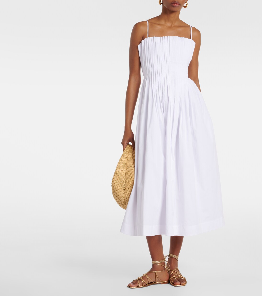 Bella cotton poplin midi dress in white - Staud | Mytheresa