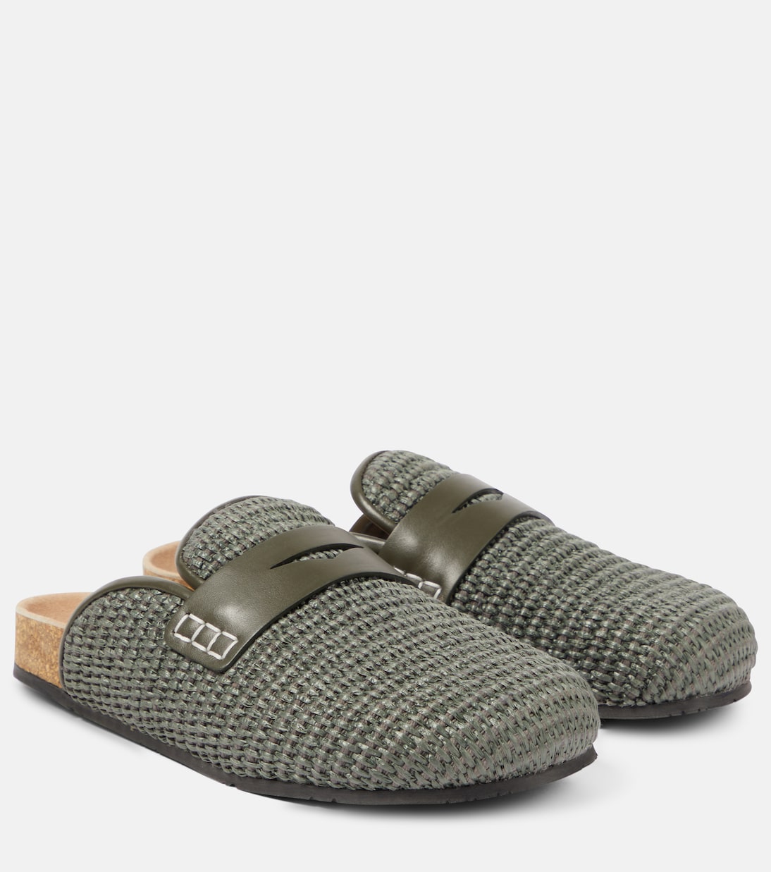 Mules Tess de rafia con ribete de piel | JW Anderson