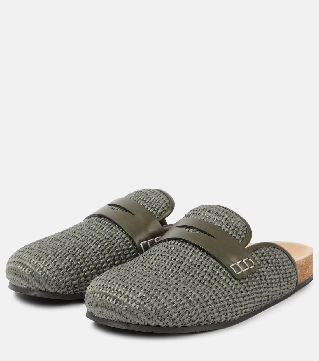Mules Tess de rafia con ribete de piel | JW Anderson