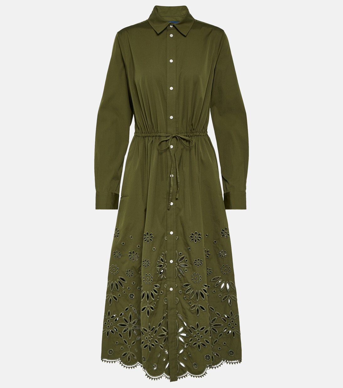 Embroidered cotton shirt dress in green Polo Ralph Lauren Mytheresa
