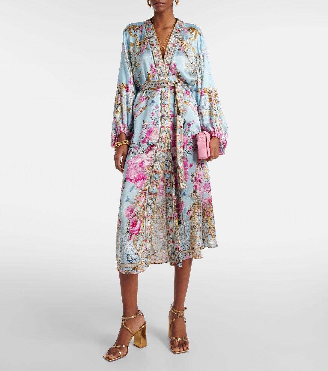 Kimono en satin de soie à fleurs | Camilla