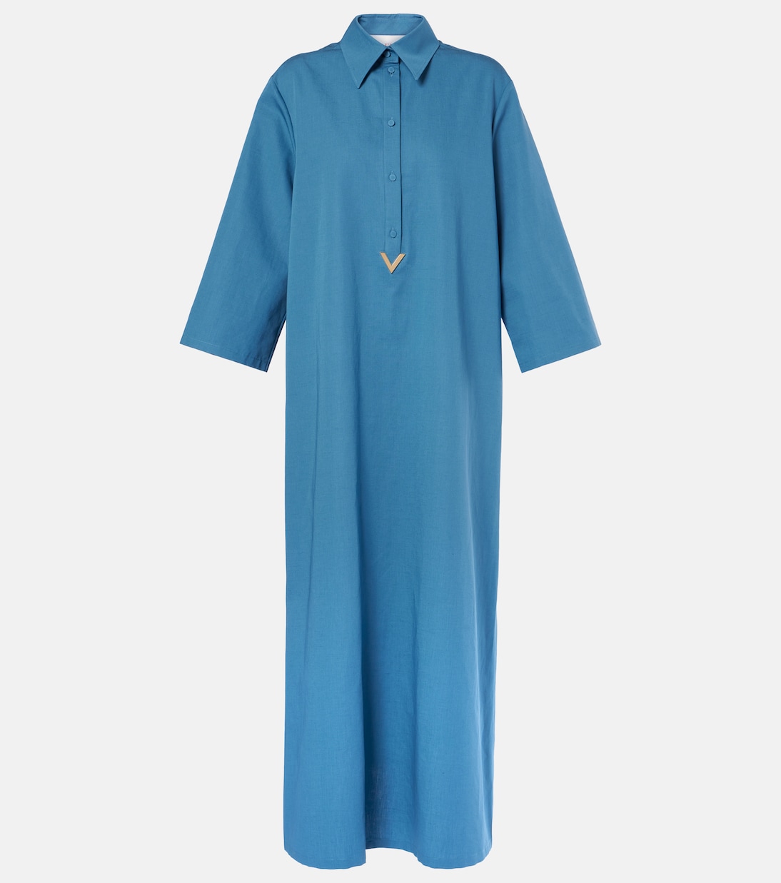 Vestido camisero de algodón y lino con VGold | Valentino