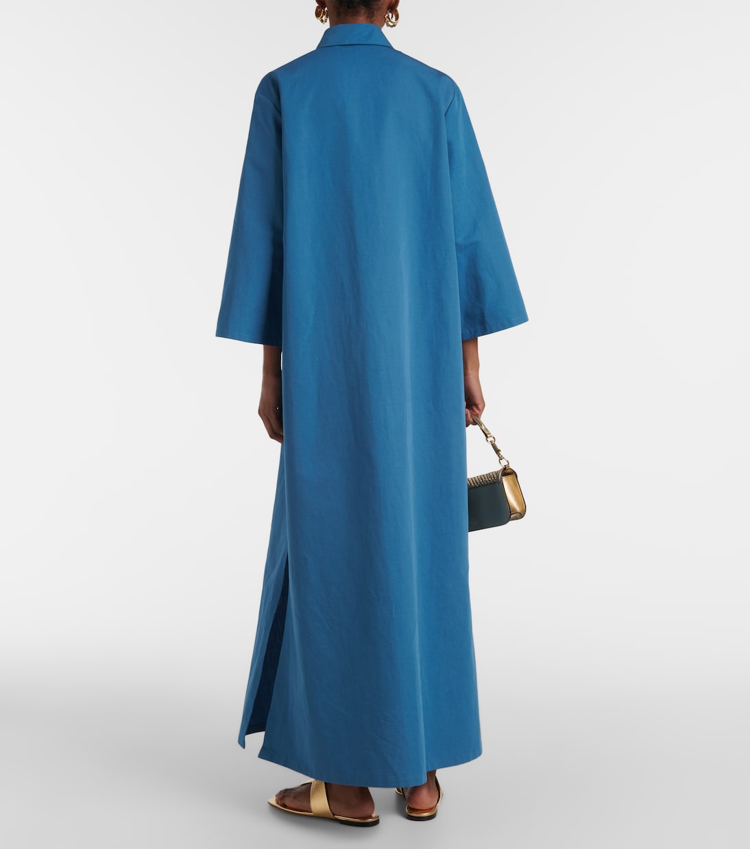 Vestido camisero de algodón y lino con VGold | Valentino