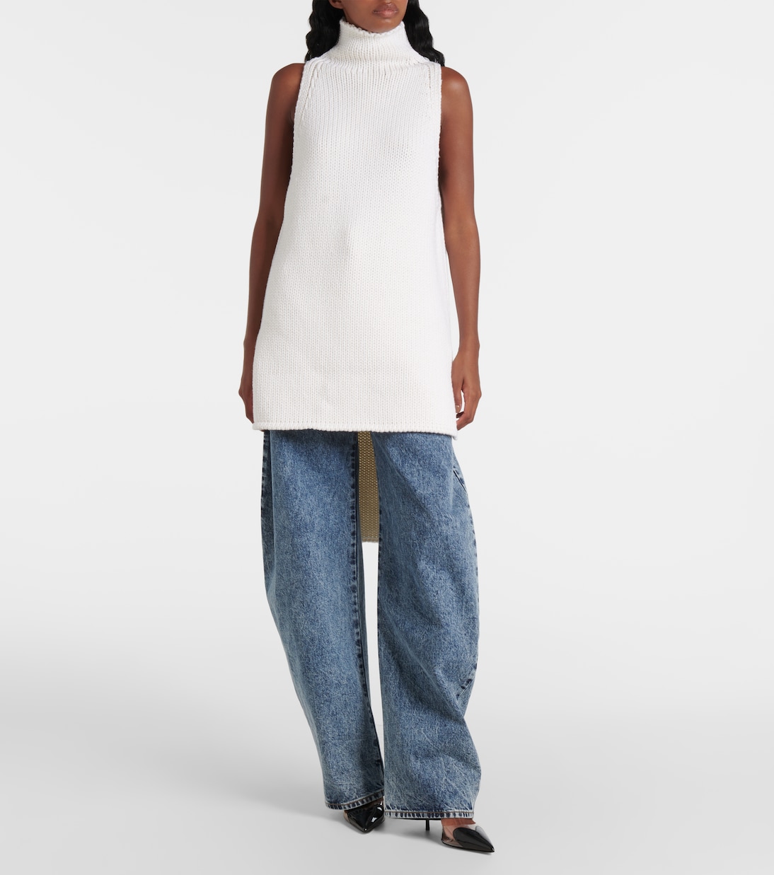 Top de cuello alto de lana con capa | Alaïa