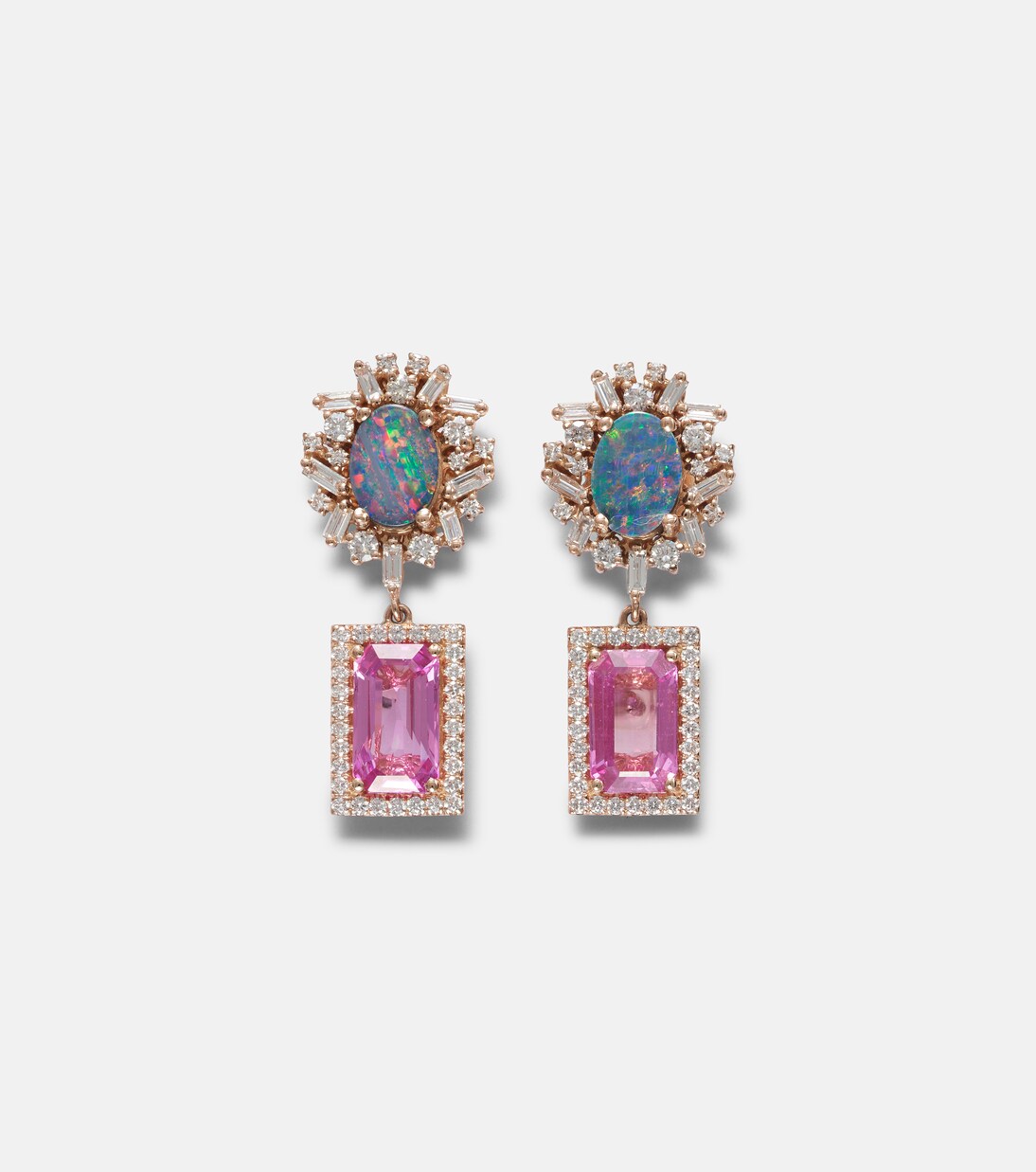 Orecchini pendenti in oro rosa 18kt SUZANNE KALAN con diamanti, zaffiro e opale, design moderno per giovani