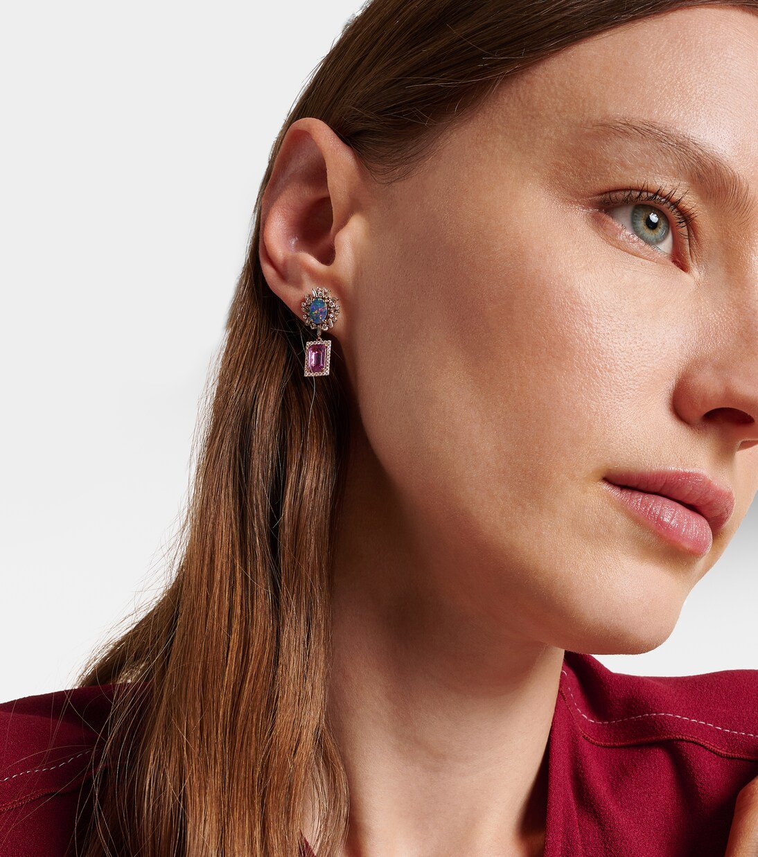 Orecchini pendenti in oro rosa 18kt SUZANNE KALAN con diamanti, zaffiro e opale, design moderno per giovani