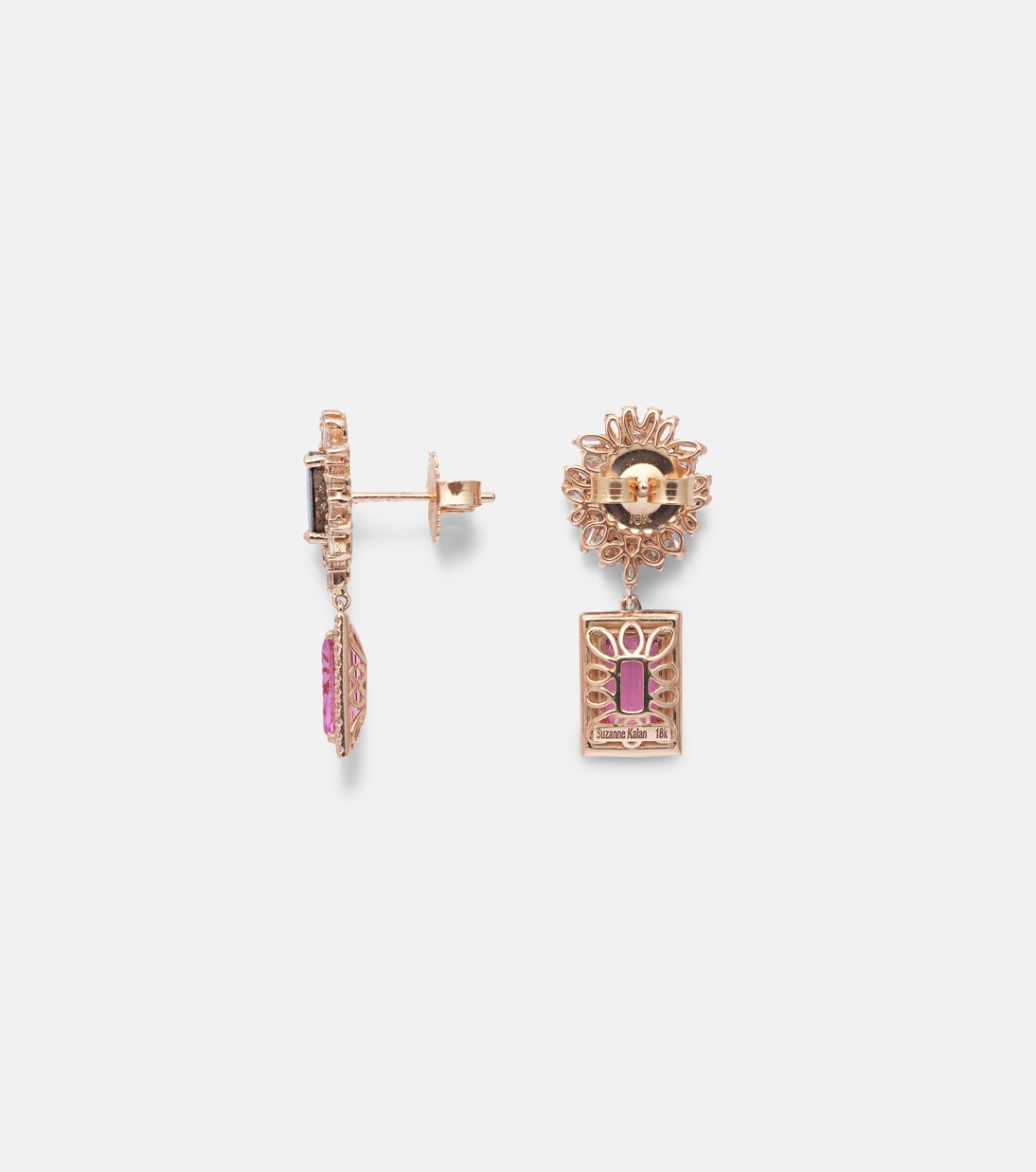 Orecchini pendenti in oro rosa 18kt SUZANNE KALAN con diamanti, zaffiro e opale, design moderno per giovani