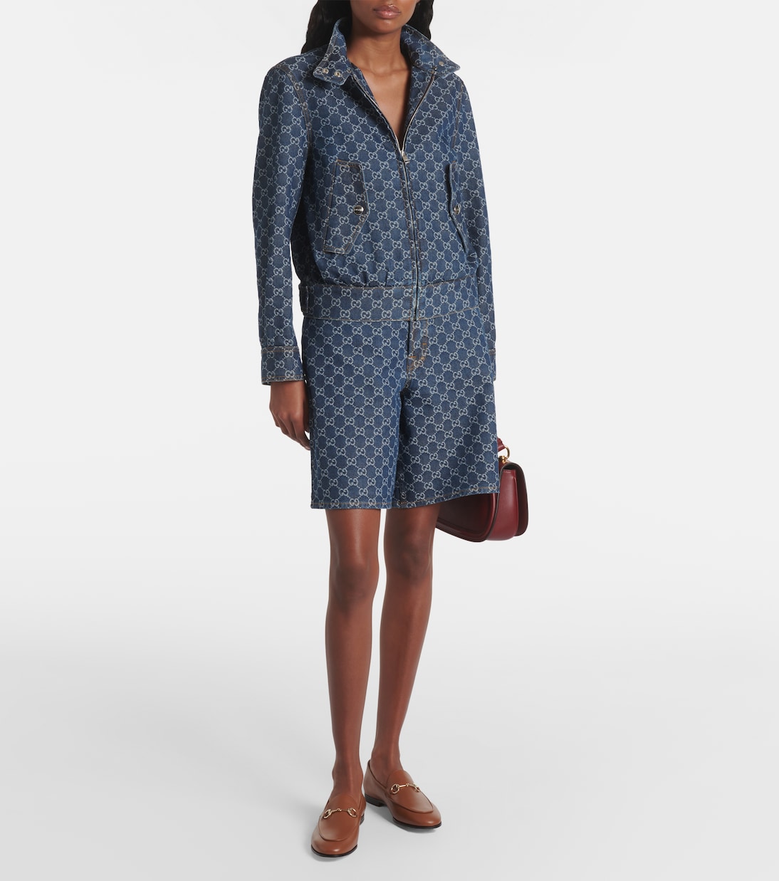 Bermudas de denim con piel | Gucci