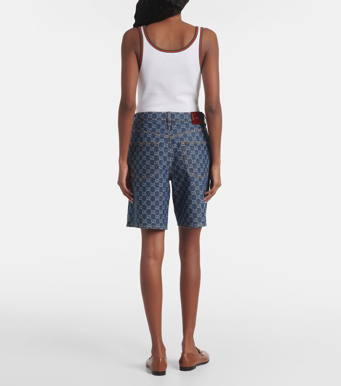 Bermudas de denim con piel | Gucci