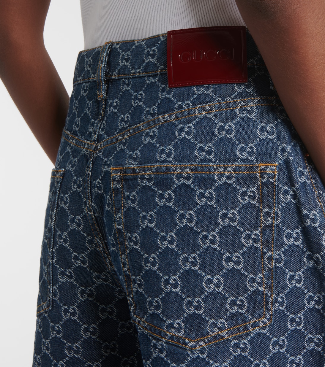 Bermudas de denim con piel | Gucci