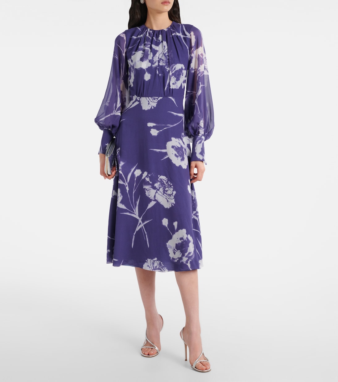 Abito midi in voile di seta con stampa | Erdem