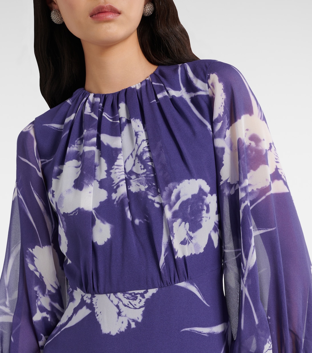 Abito midi in voile di seta con stampa | Erdem