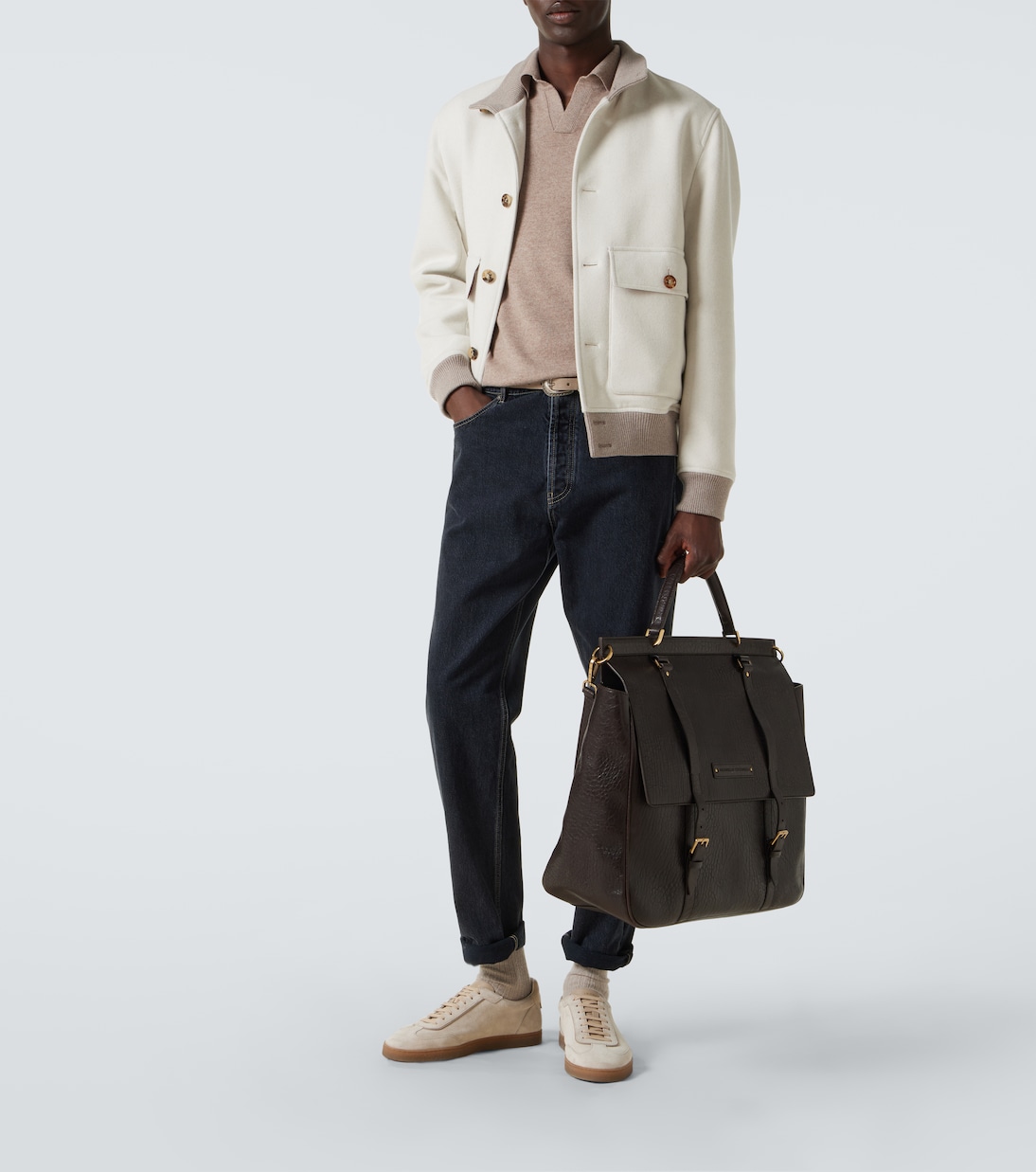 Leather-trimmed suede sneakers | Brunello Cucinelli