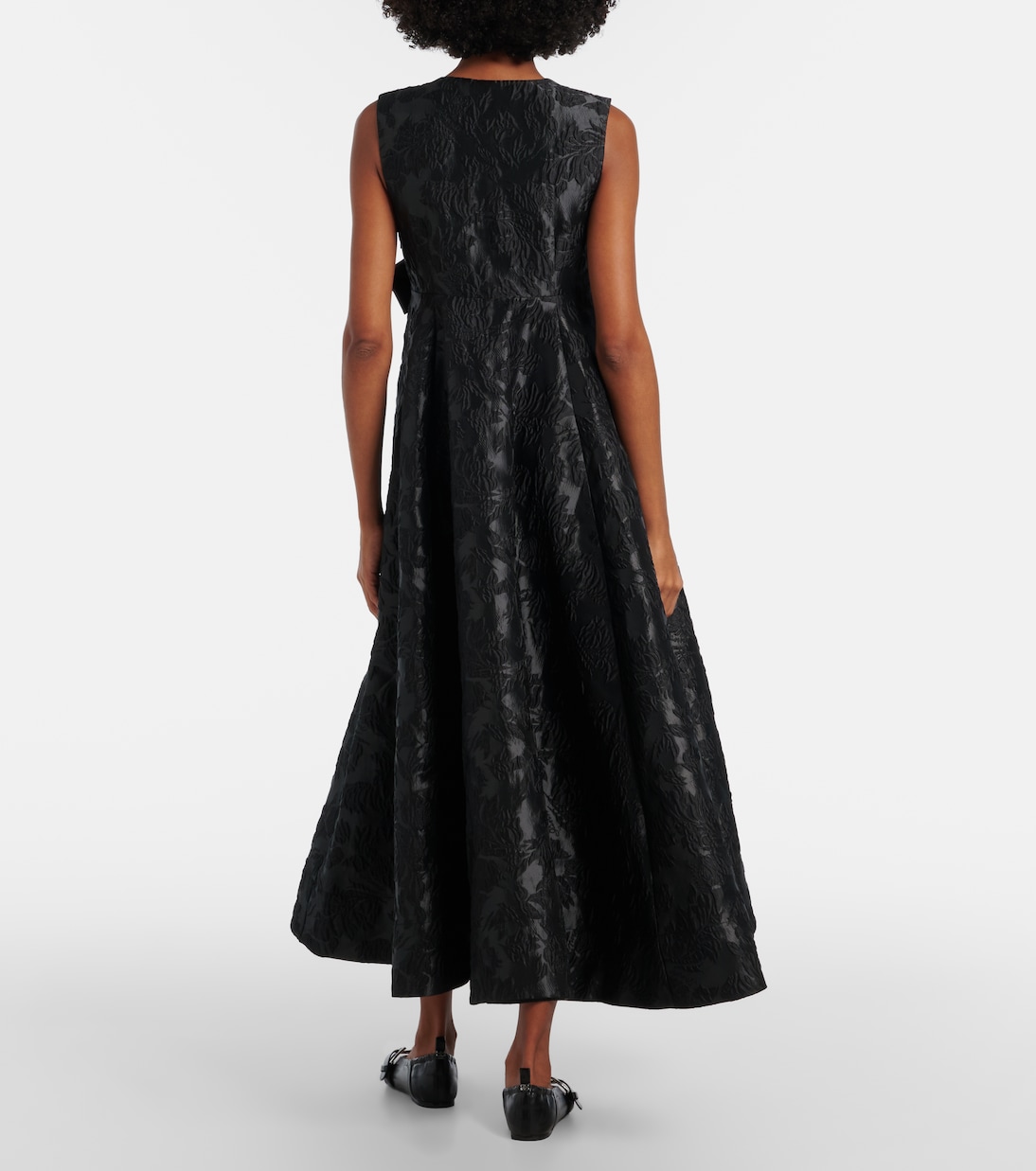 Bow-detail floral satin cloqué midi dress | Ganni