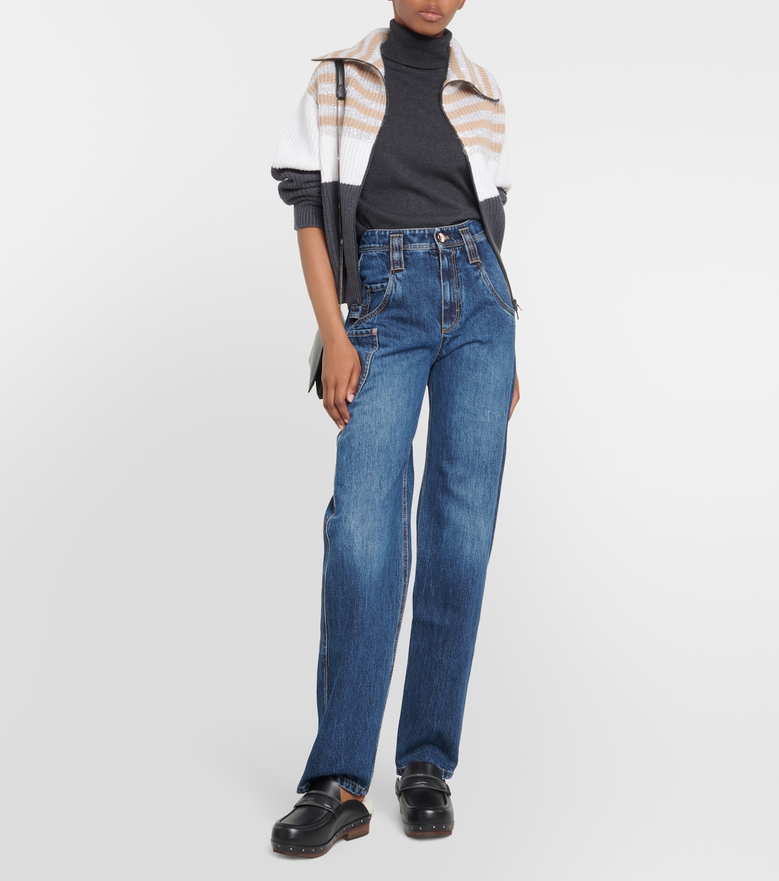 Pullover in lana, cashmere e seta a righe | Brunello Cucinelli