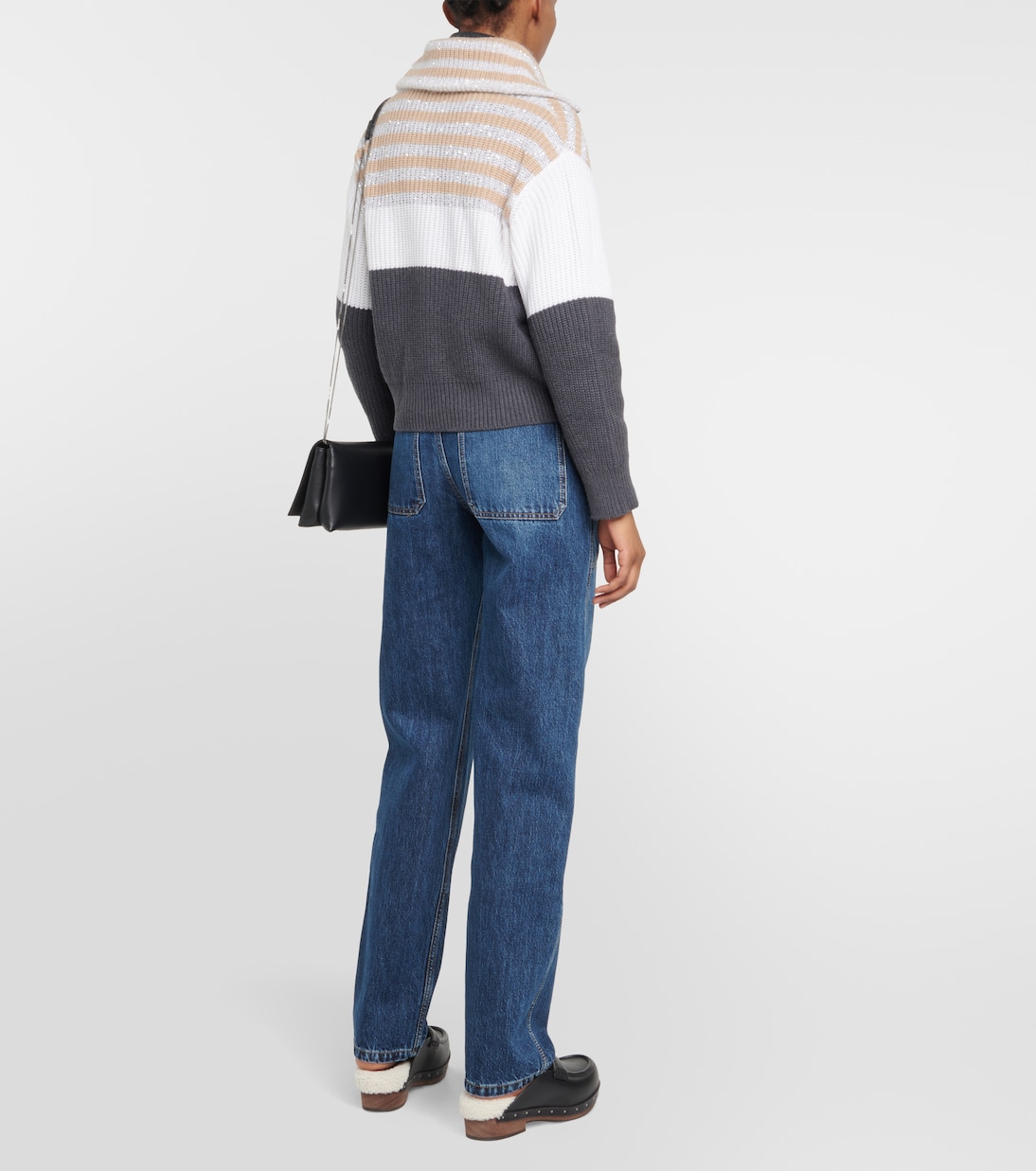 Pullover in lana, cashmere e seta a righe | Brunello Cucinelli