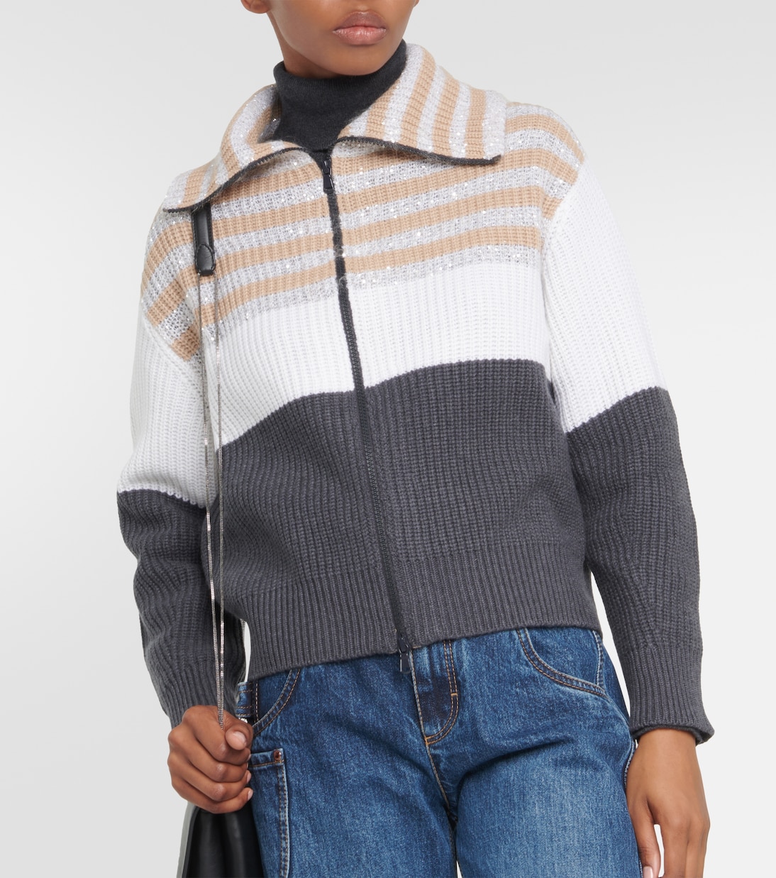 Pullover in lana, cashmere e seta a righe | Brunello Cucinelli