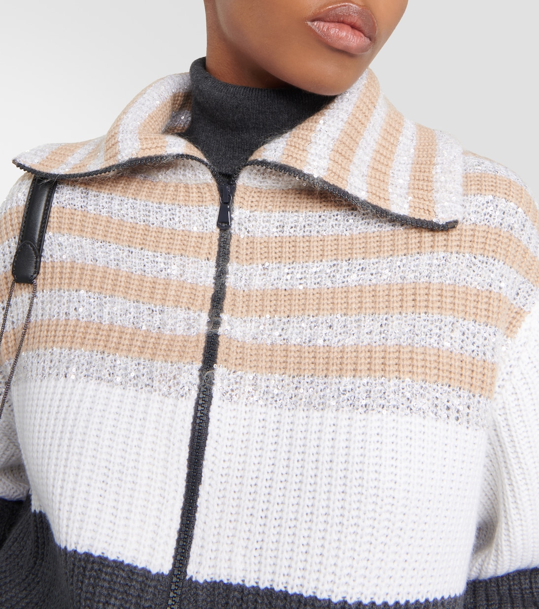 Pullover in lana, cashmere e seta a righe | Brunello Cucinelli
