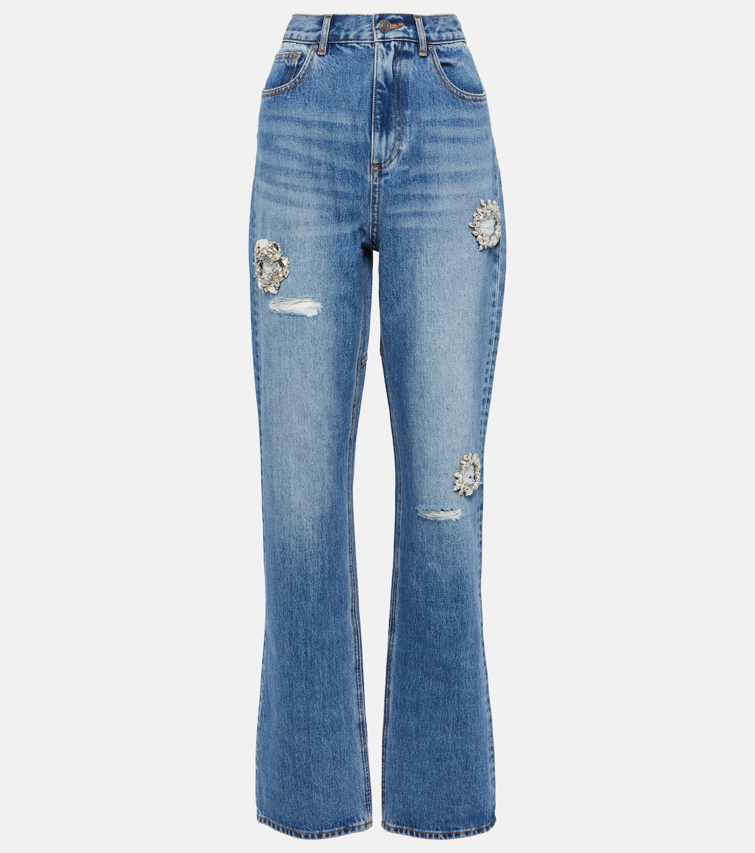 Distressed embellished bootcut jeans | Area