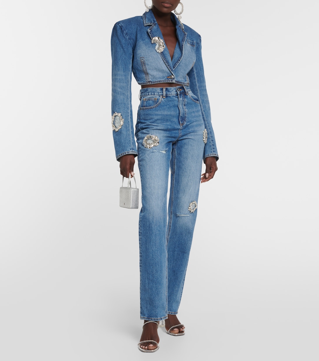 Distressed embellished bootcut jeans | Area