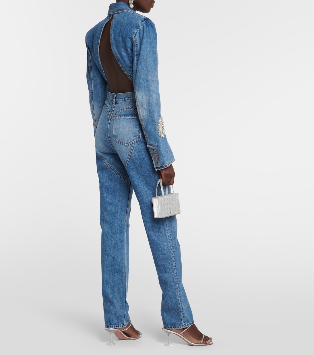 Distressed embellished bootcut jeans | Area