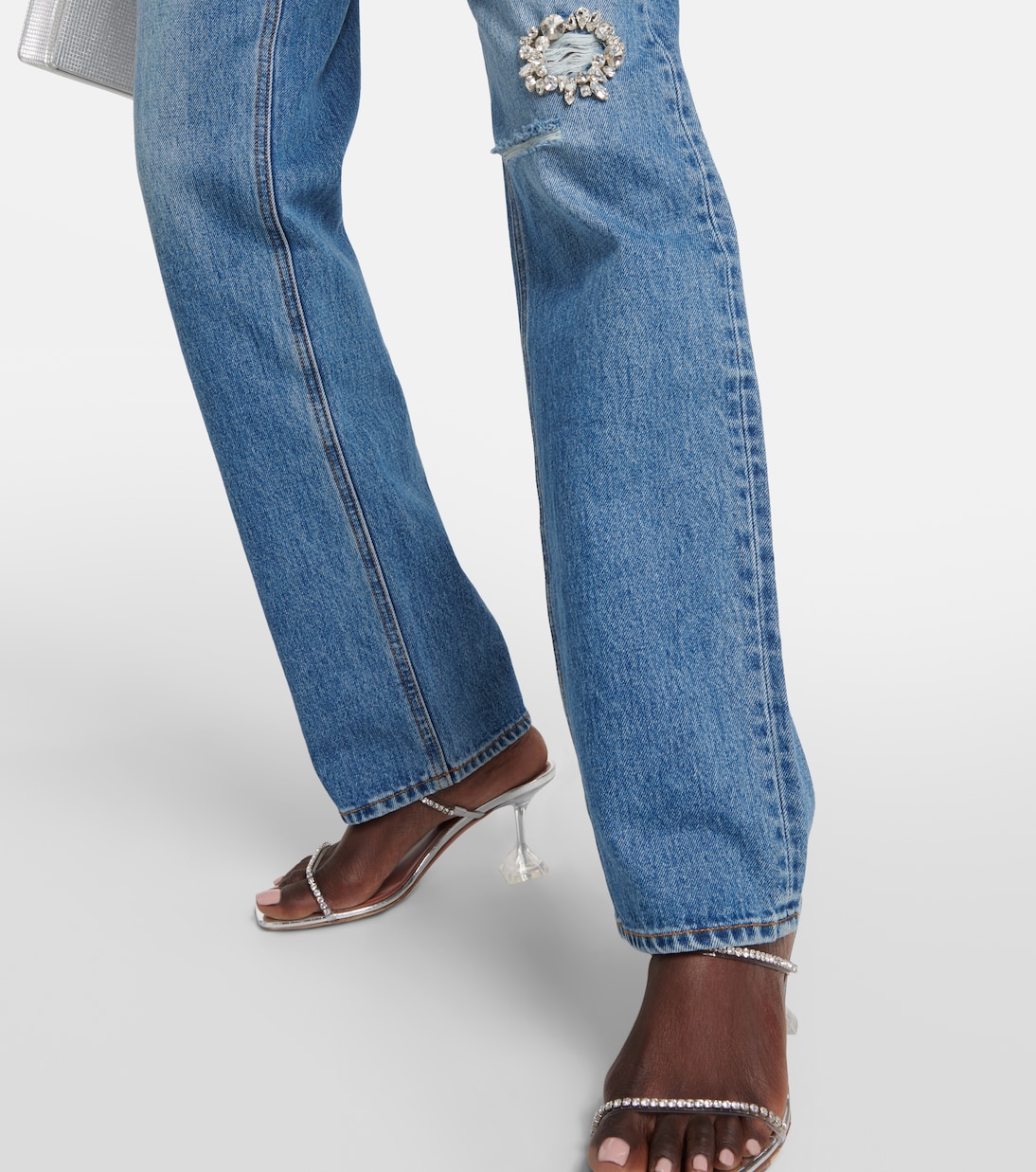 Distressed embellished bootcut jeans | Area