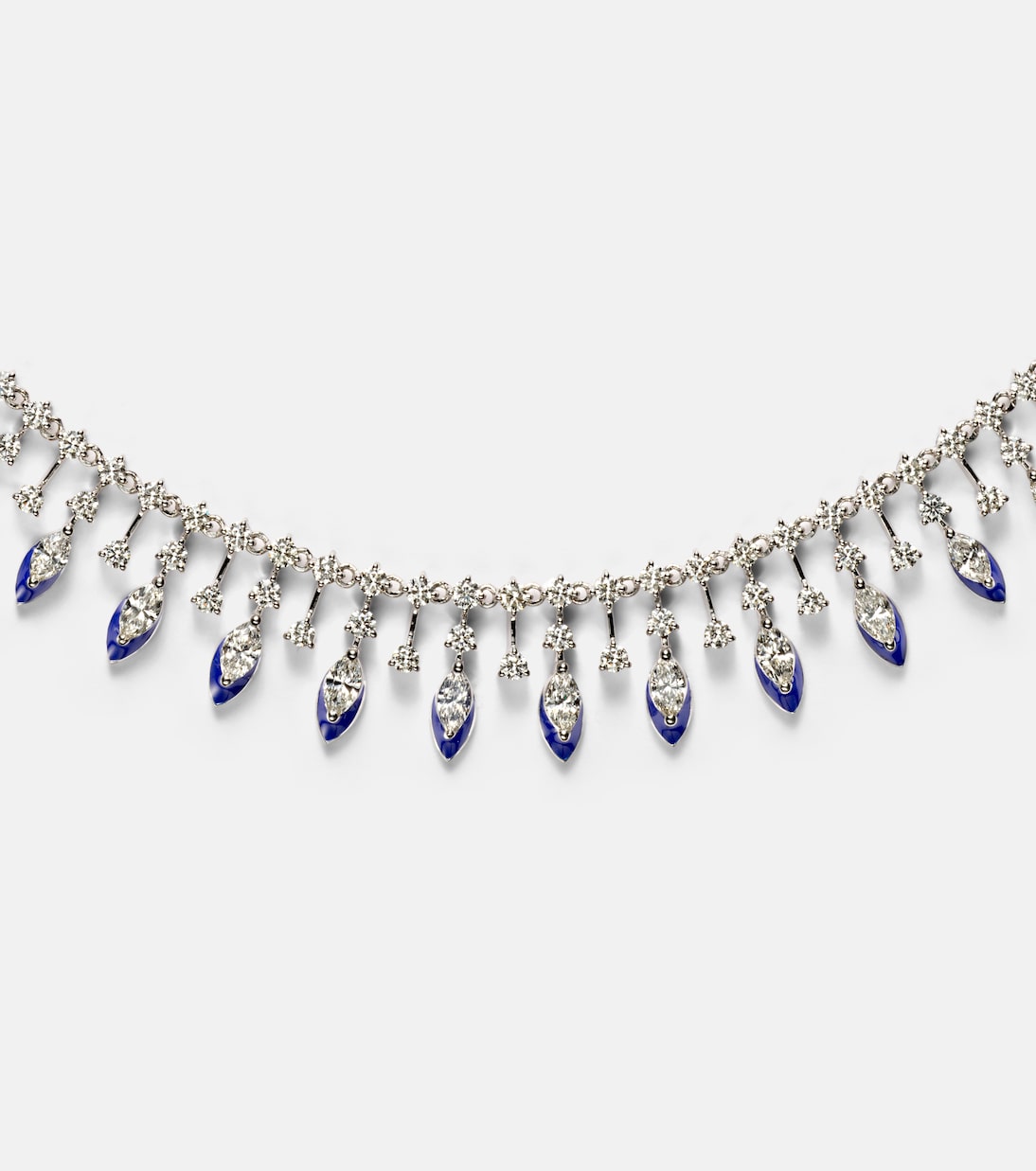 Collana moderna KAMYEN in oro bianco 18kt con smalti e diamanti, stile Marquise per giovani trendy
