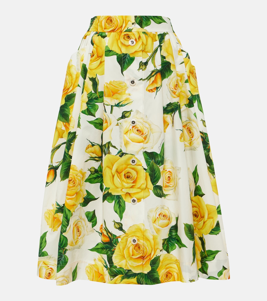 Jupe midi en coton à fleurs | Dolce&Gabbana