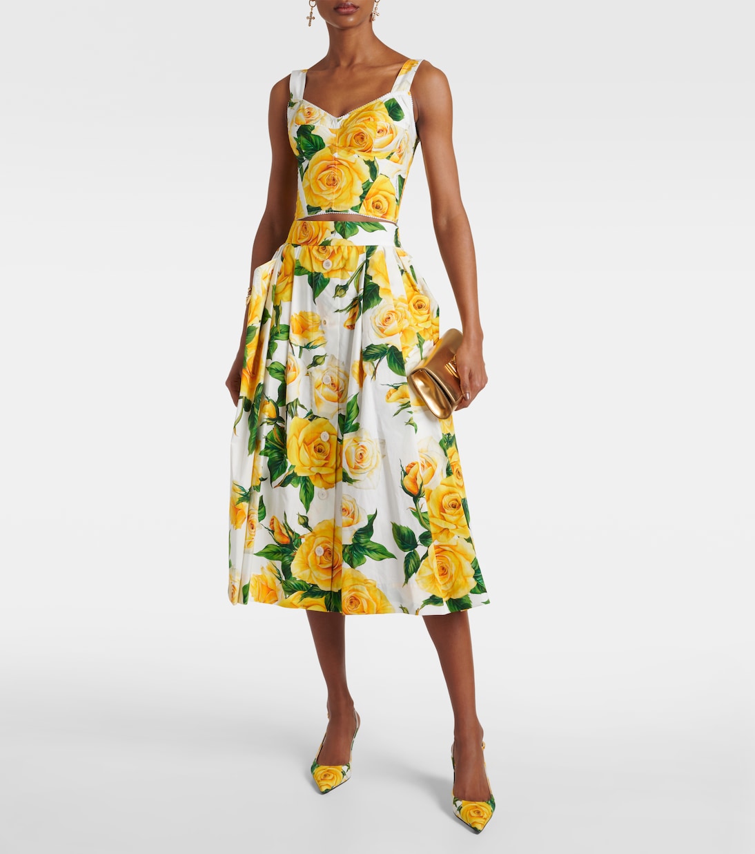 Jupe midi en coton à fleurs | Dolce&Gabbana