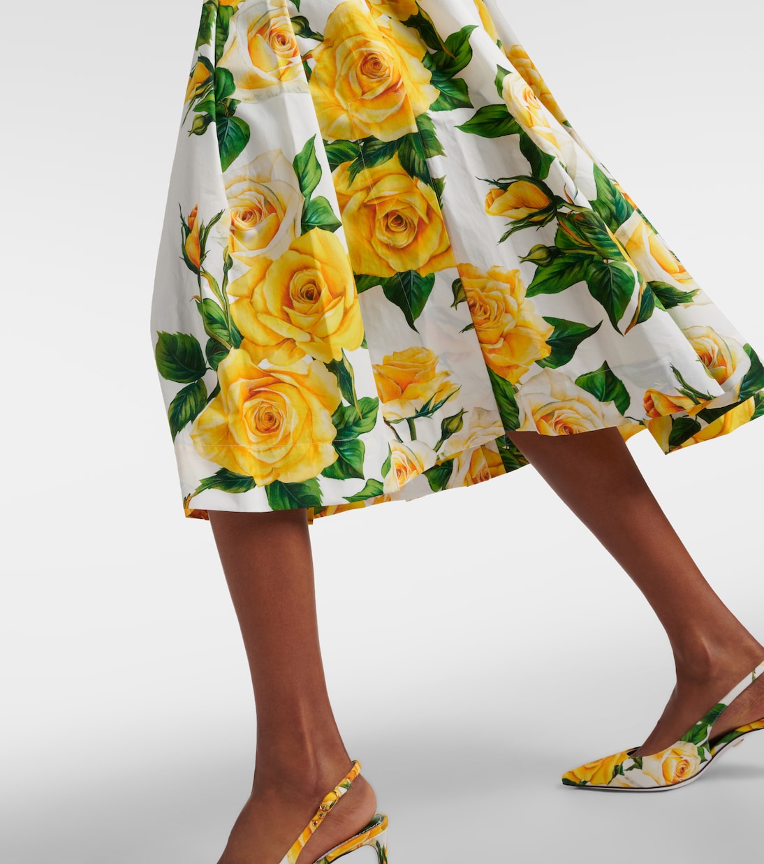 Jupe midi en coton à fleurs | Dolce&Gabbana