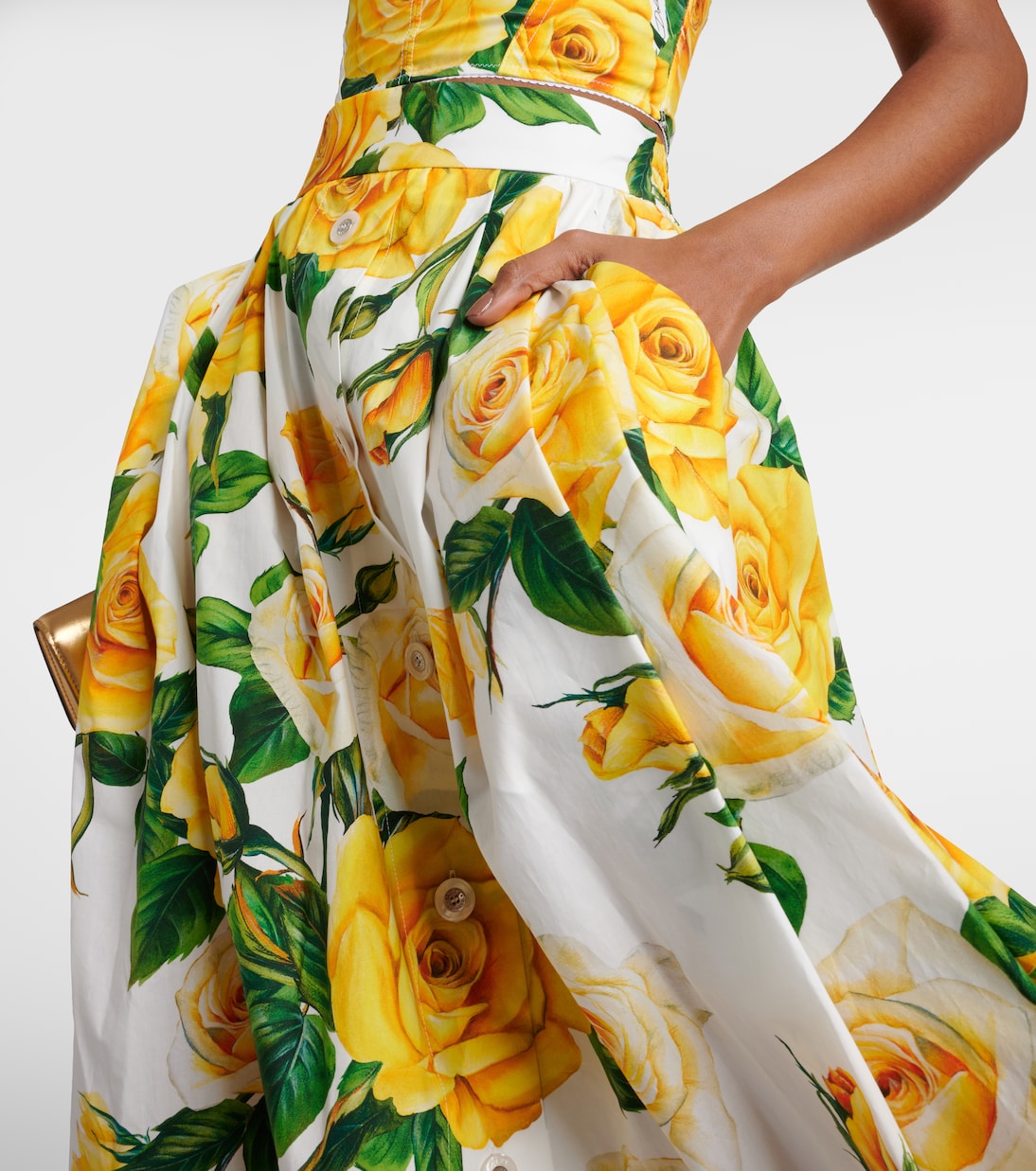 Jupe midi en coton à fleurs | Dolce&Gabbana