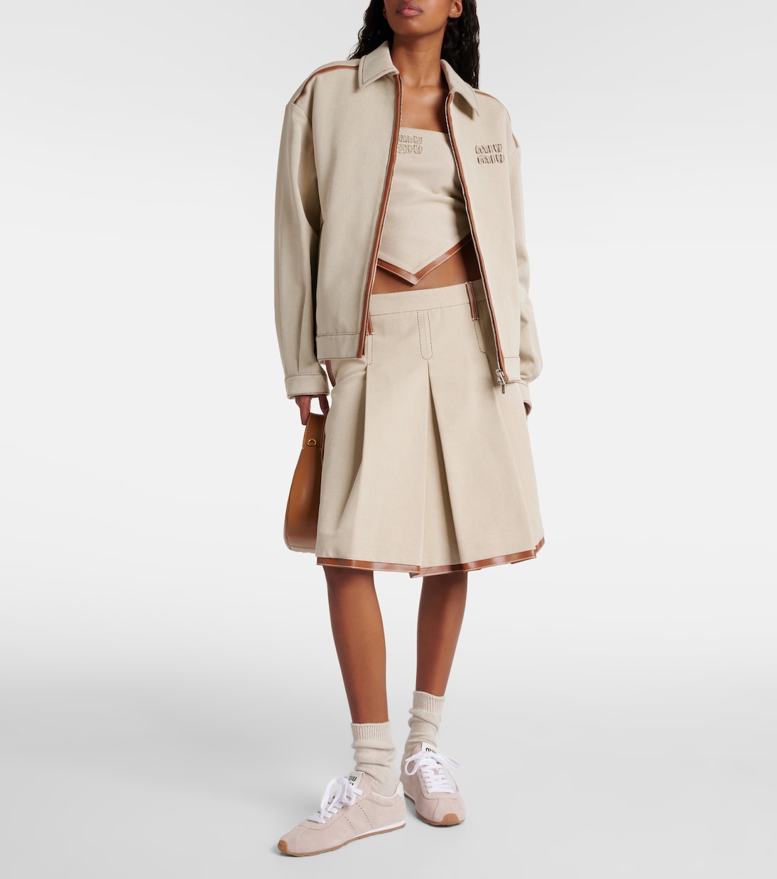 Midirock aus Canvas mit Leder | Miu Miu