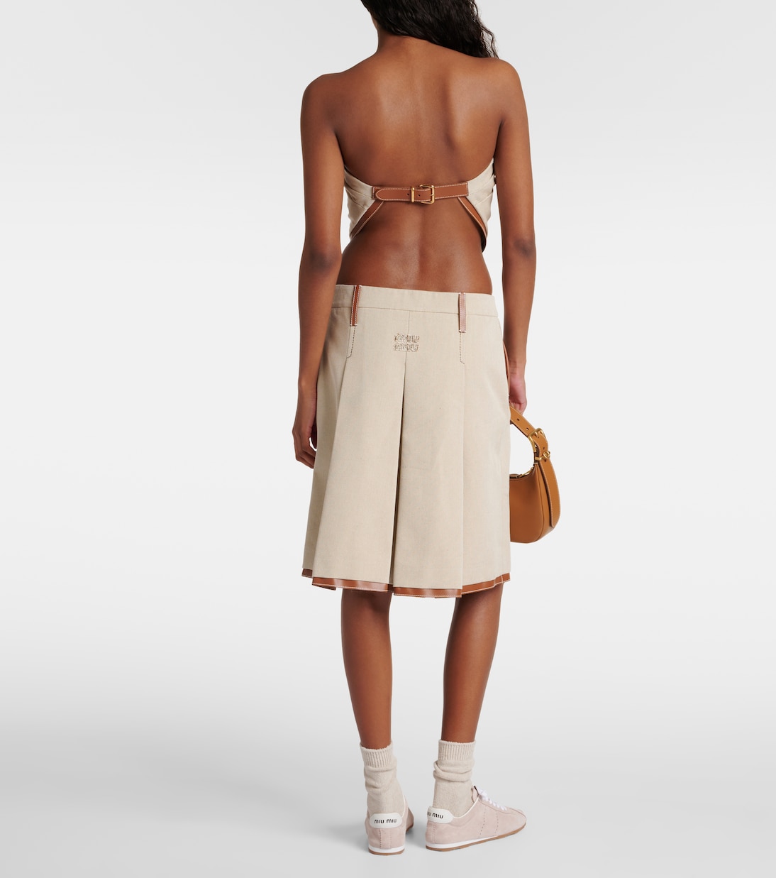 Midirock aus Canvas mit Leder | Miu Miu