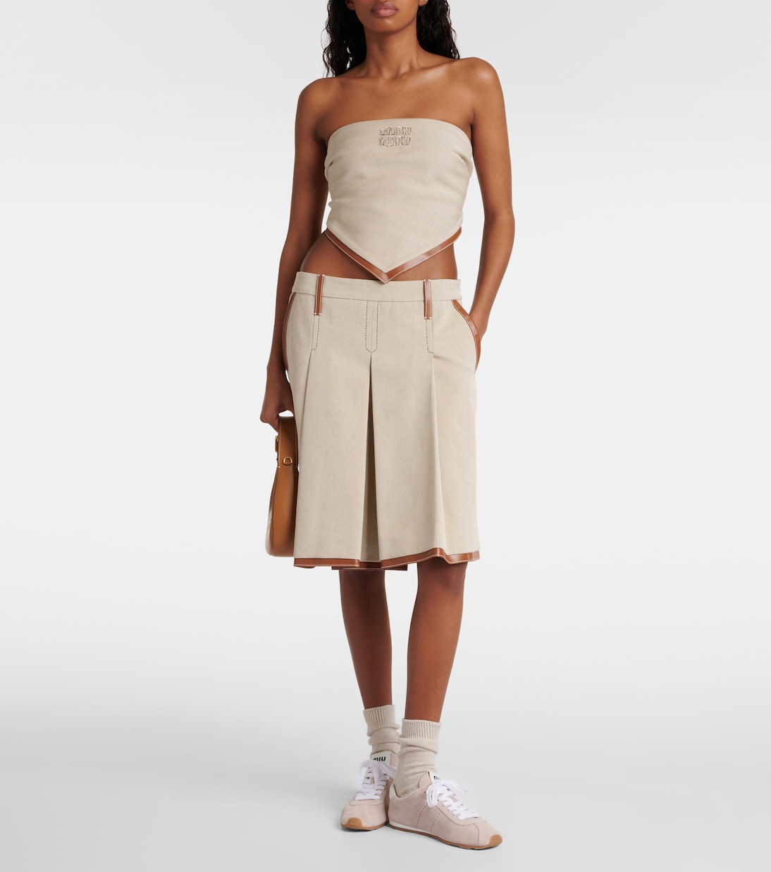 Midirock aus Canvas mit Leder | Miu Miu