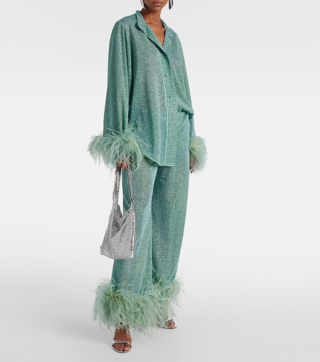 Hemd Lumière Plumage aus Lamé mit Federn | Oséree