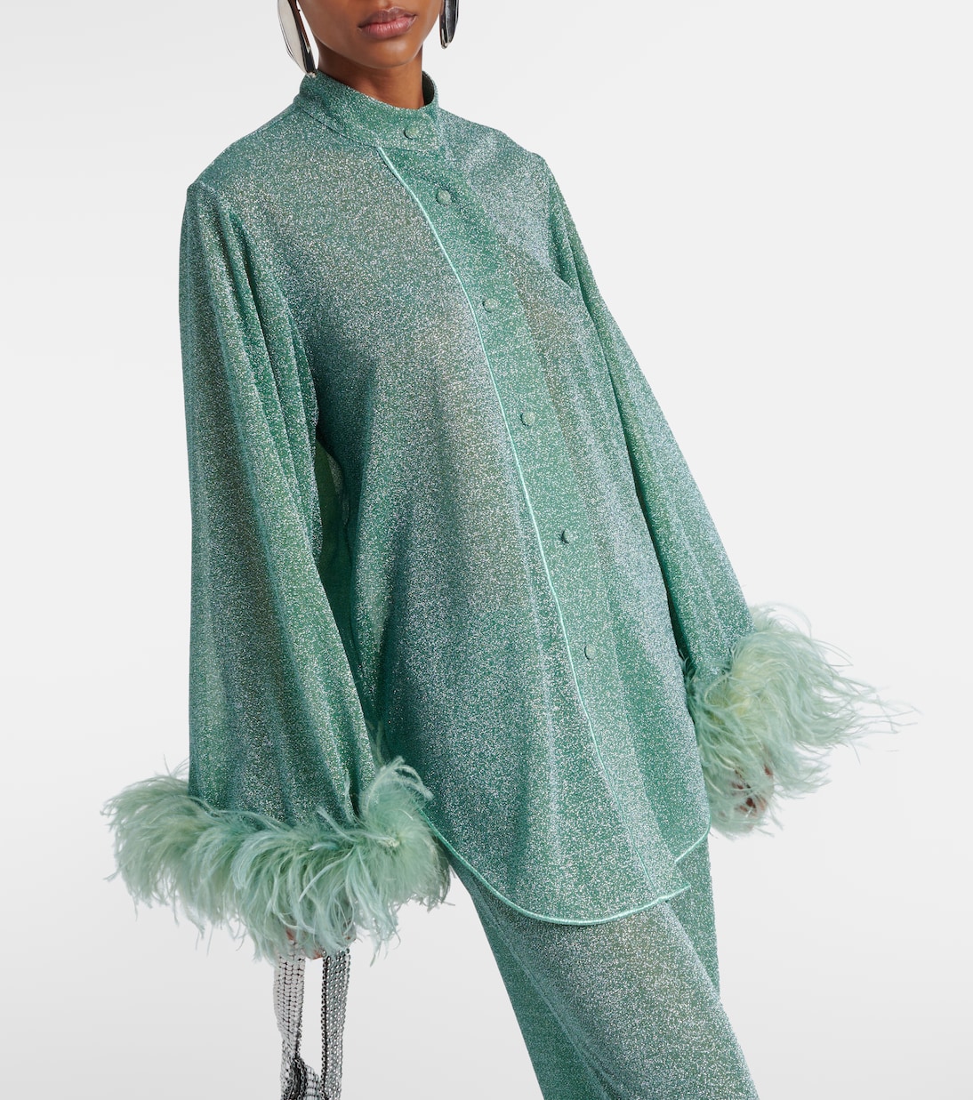 Hemd Lumière Plumage aus Lamé mit Federn | Oséree