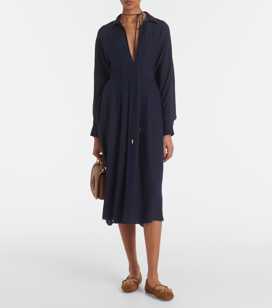 Abito midi Horsebit in seta | Gucci