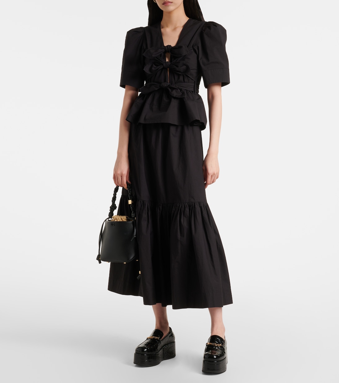 Top in misto cotone con fiocco | Ganni