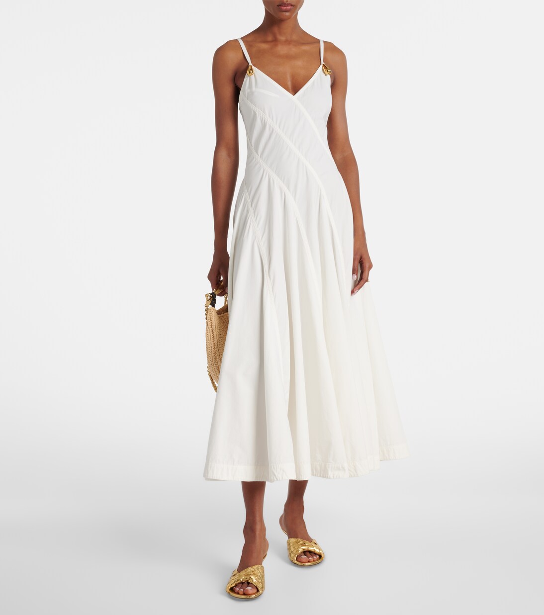 Paneled cotton-blend midi dress | Bottega Veneta