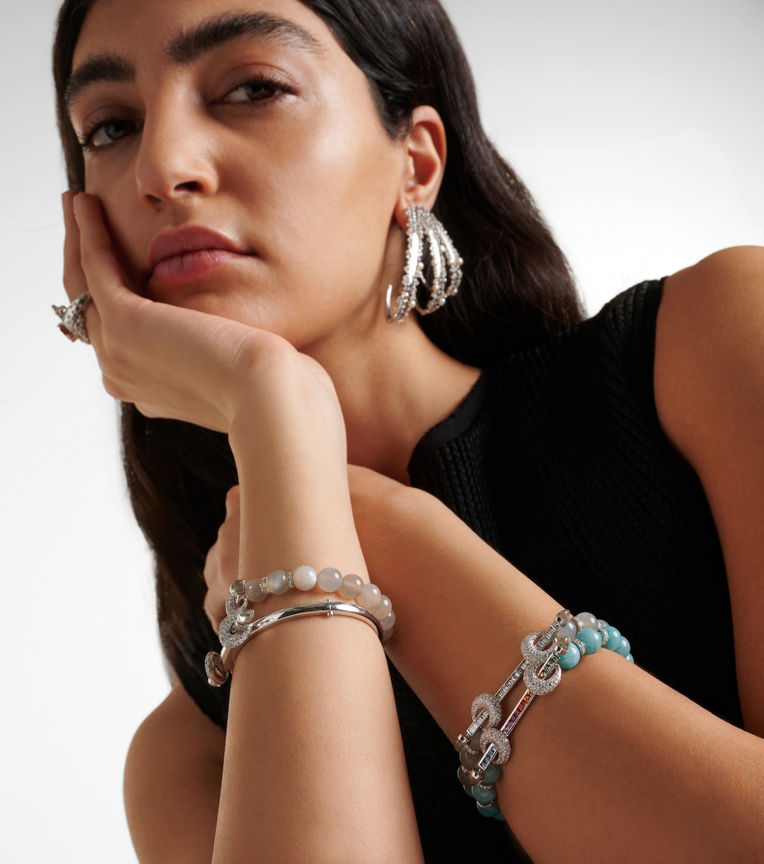 Chakra 18kt white gold bracelet with sapphires, diamonds, and gemstones | Ananya