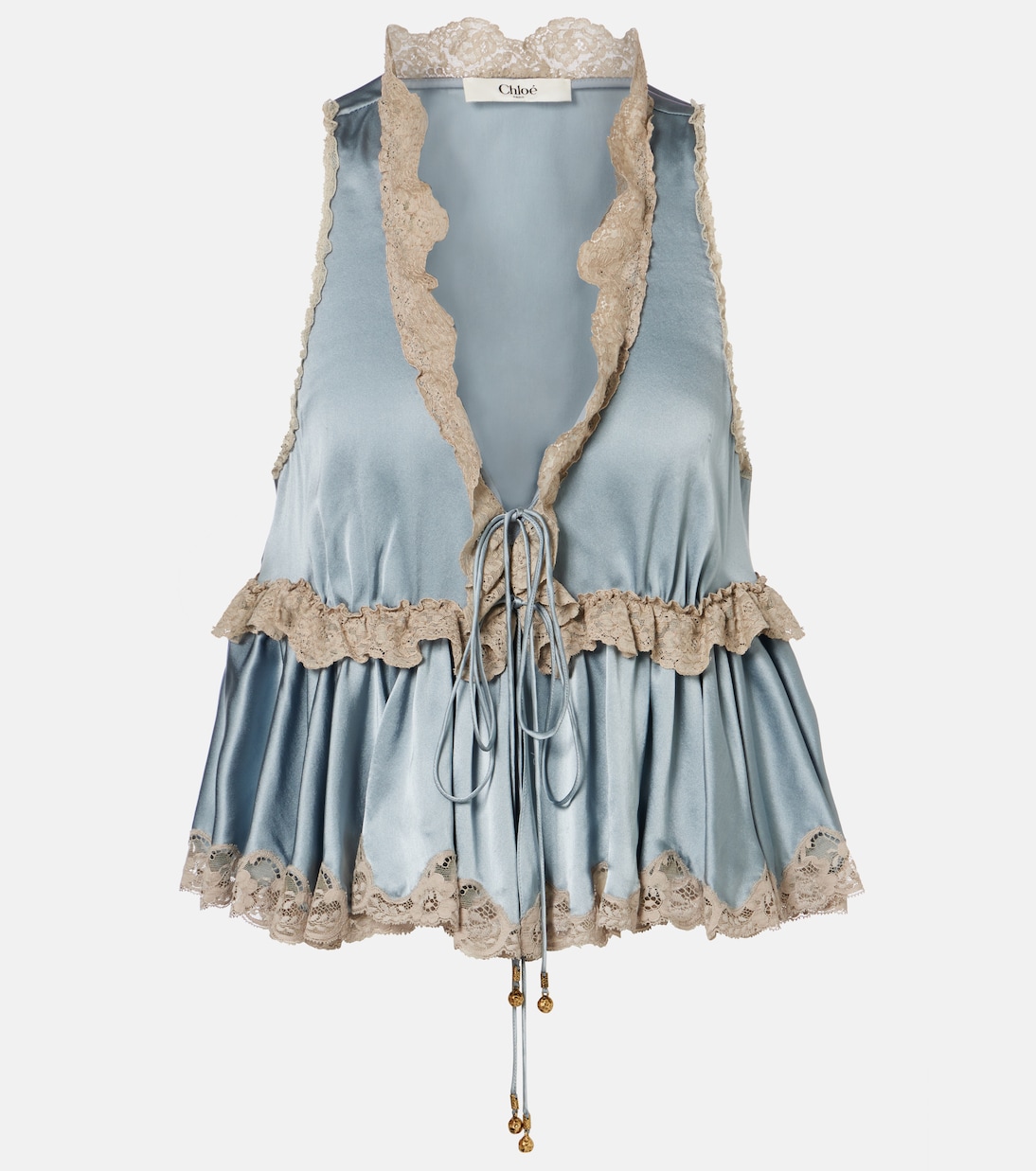 Lace-trimmed silk satin top | Chloé