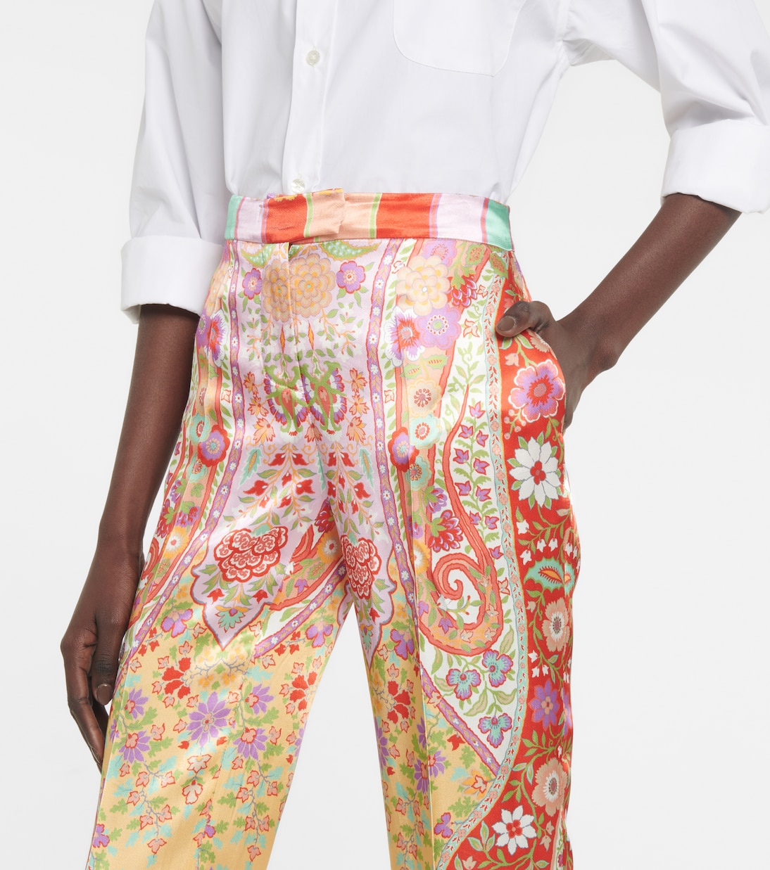 Pantalon droit en satin à fleurs | Etro