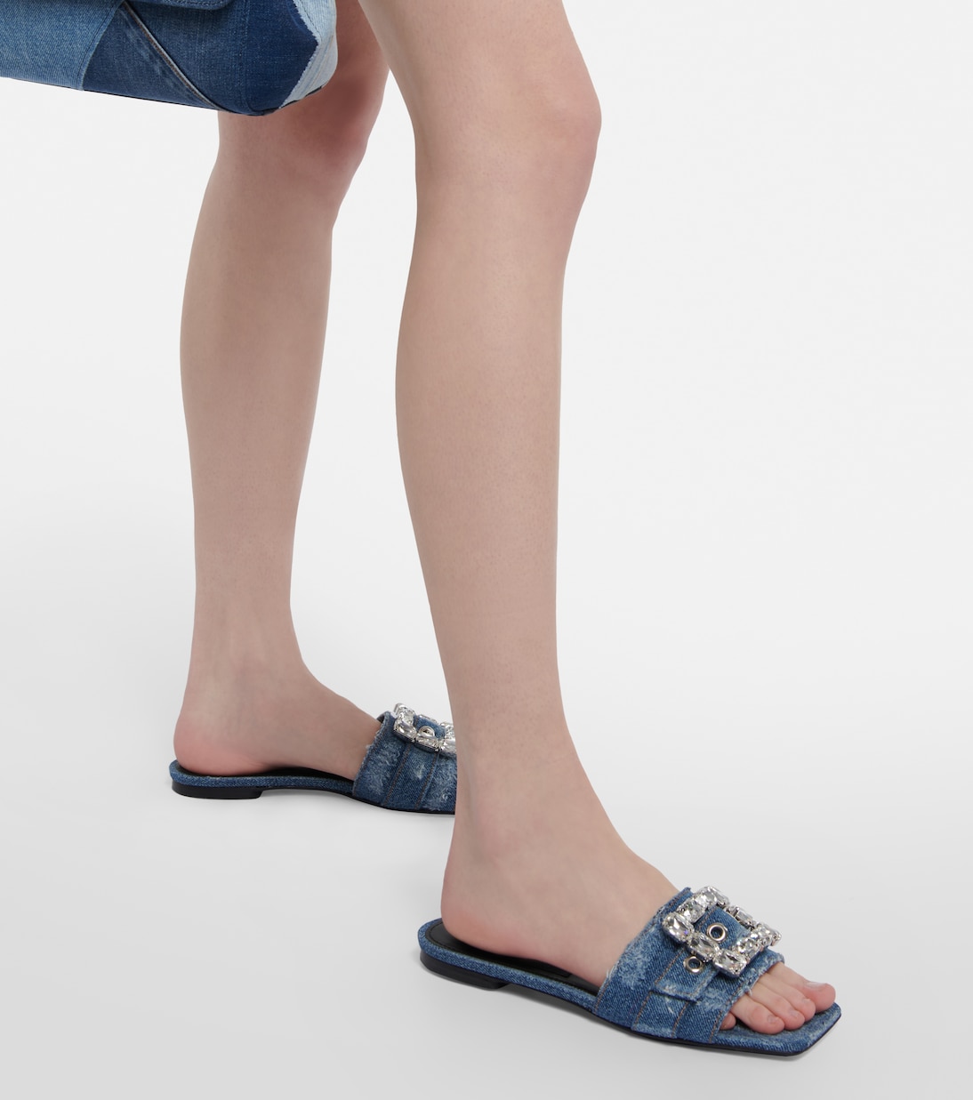 Crystal-embellished denim sandals | Dolce&Gabbana