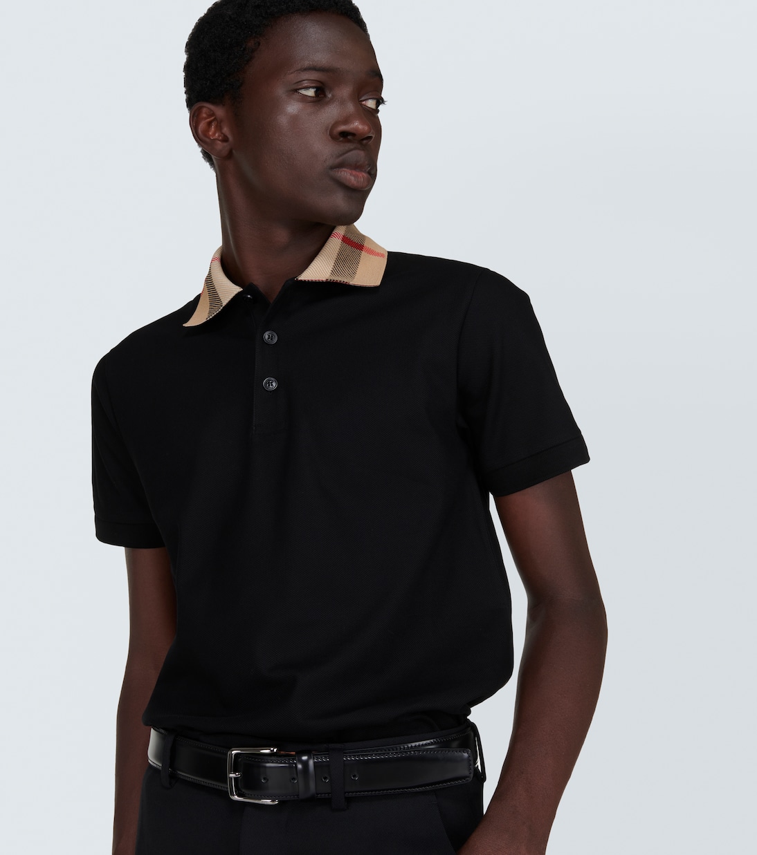Burberry Check cotton pique polo shirt in black Burberry Mytheresa