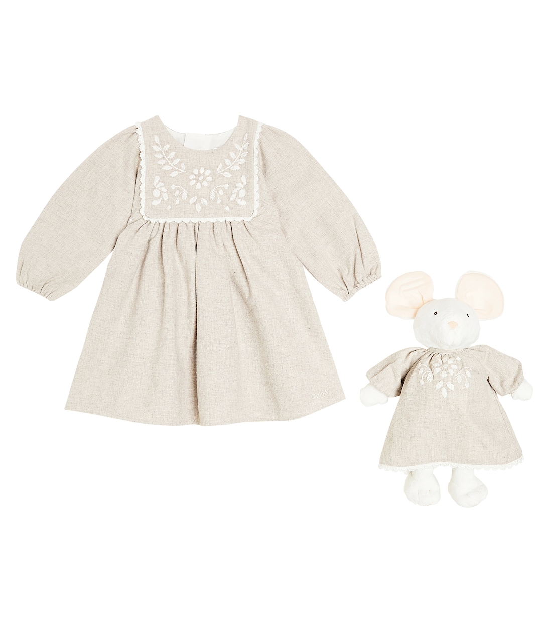 Baby cotton dress and stuffed animal set | Chloé Kids