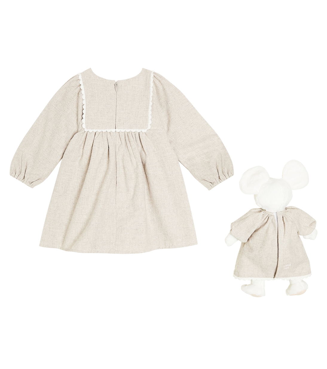 Baby cotton dress and stuffed animal set | Chloé Kids