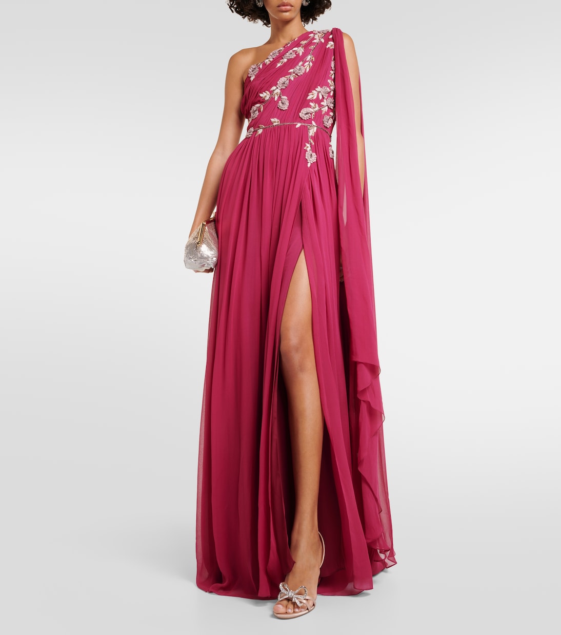 Verzierte One-Shoulder-Robe aus Seide | Costarellos